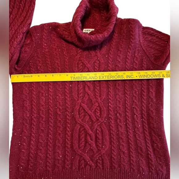Orvis Sweater Wool Cashmere Burgundy Fishermans Cable Knit Turtleneck Sz Medium. - Picture 7 of 9